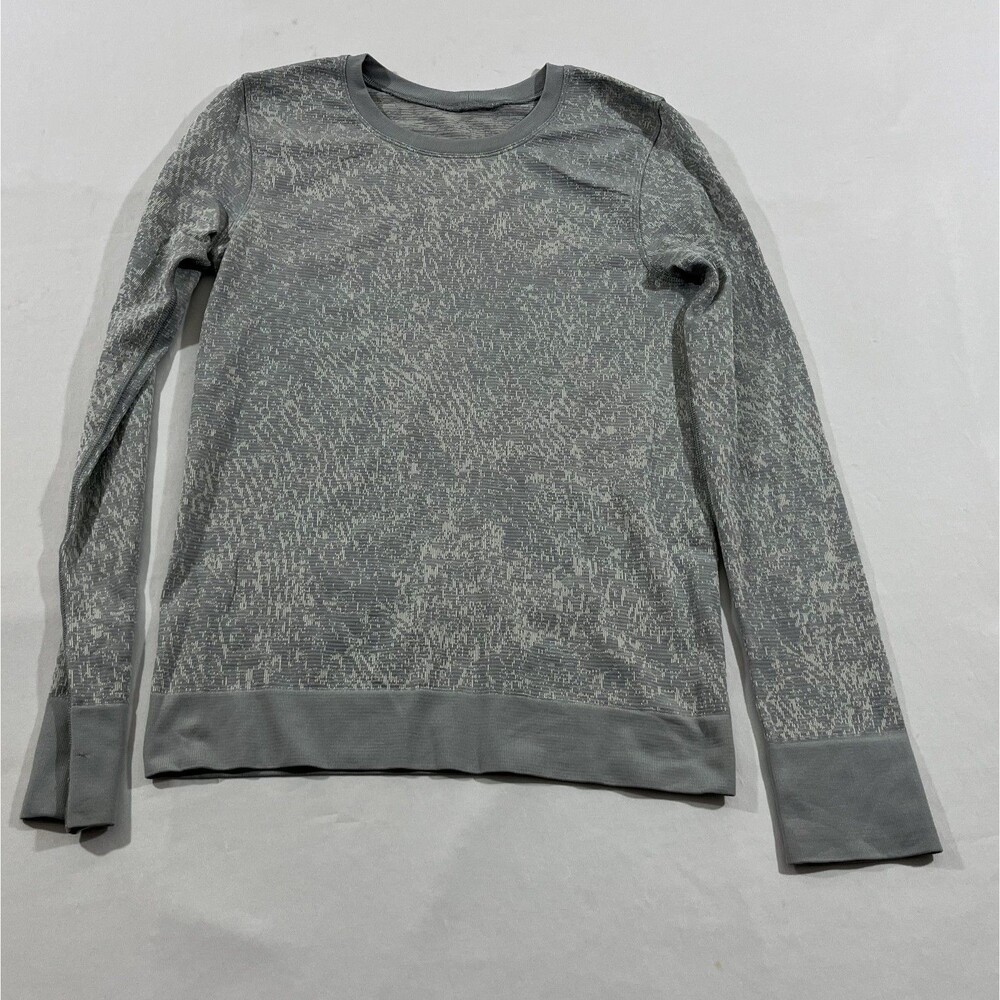 Lululemon Swiftly Breathe Long Sleeve Gray Print Seamless Knit Gym Shirt Sz 4